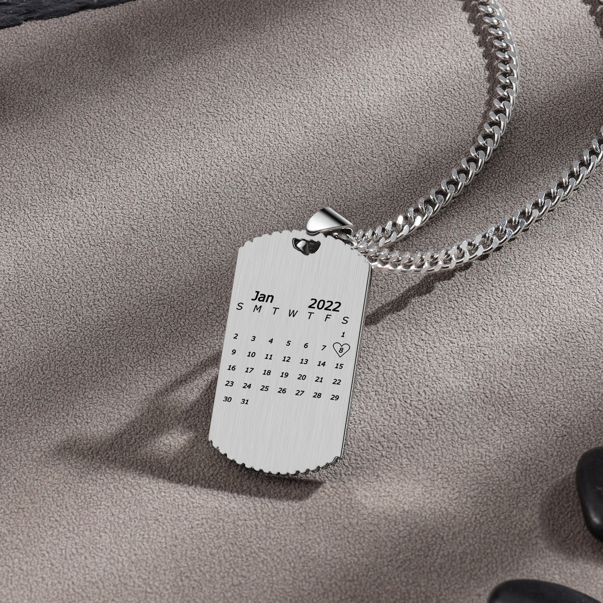 Men's Engraved Ribbed Edge Dog Tag Necklace