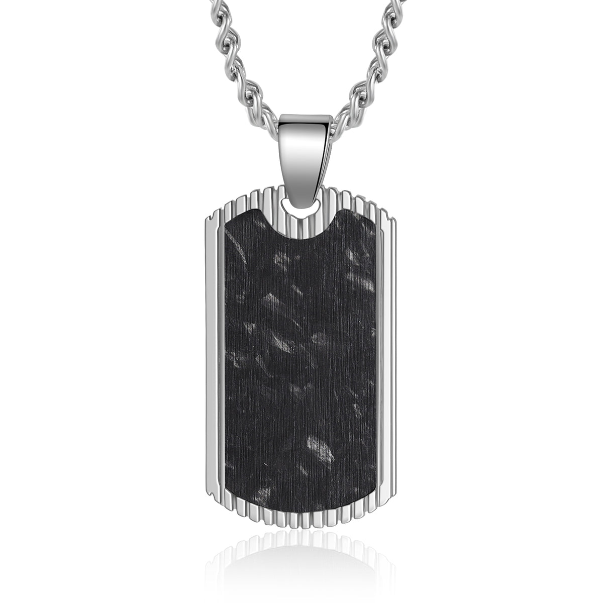 Men's Engraved Ribbed Edge Dog Tag Necklace