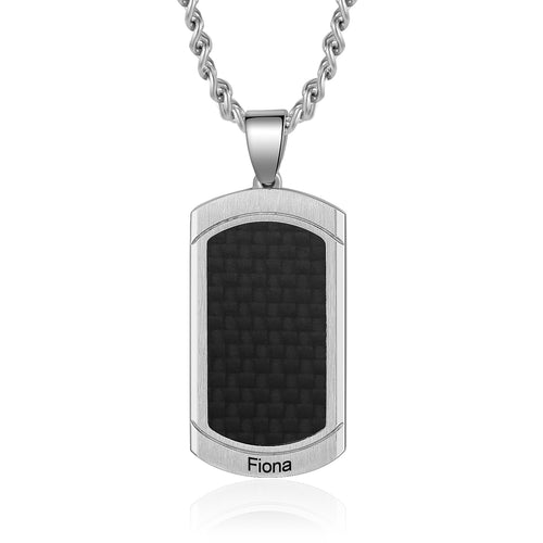 Men's Engraved Black Inlay Dog Tag Necklace