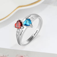 Heart Birthstone Ring with Personalized Names