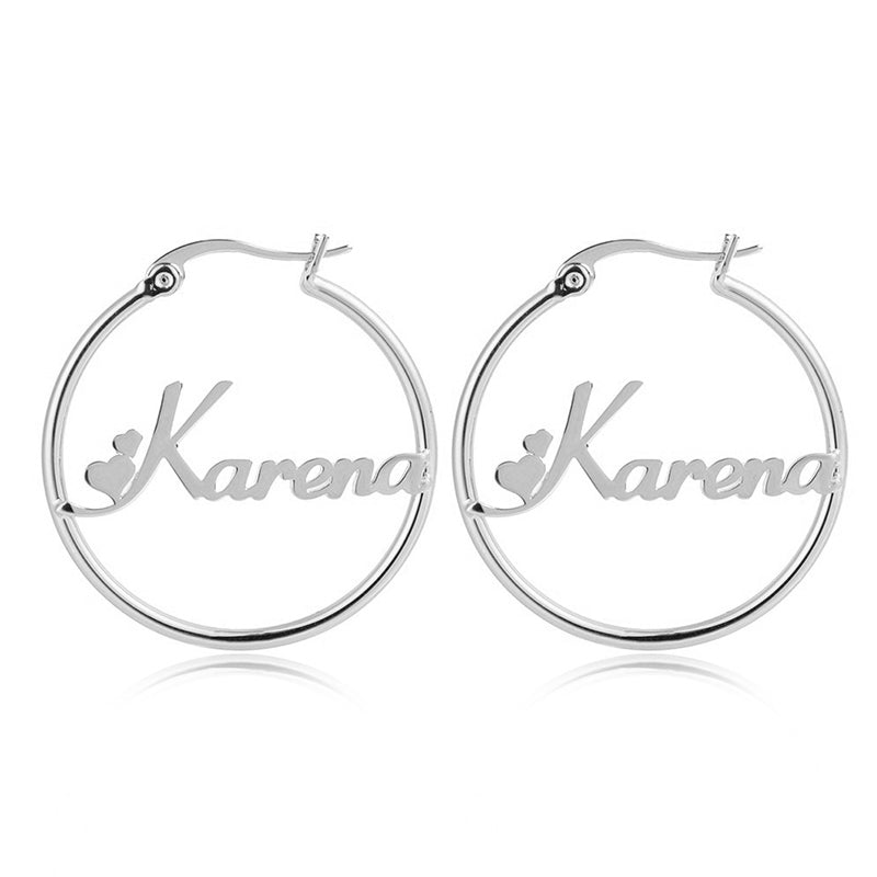 Name Hoop Earrings with Heart
