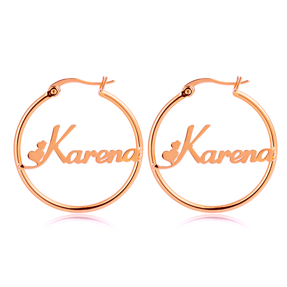 Name Hoop Earrings with Heart