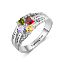 Sterling Silver Four Petal Heart Birthstone Name Ring