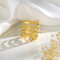 Personalized Stacked Names Open Ring