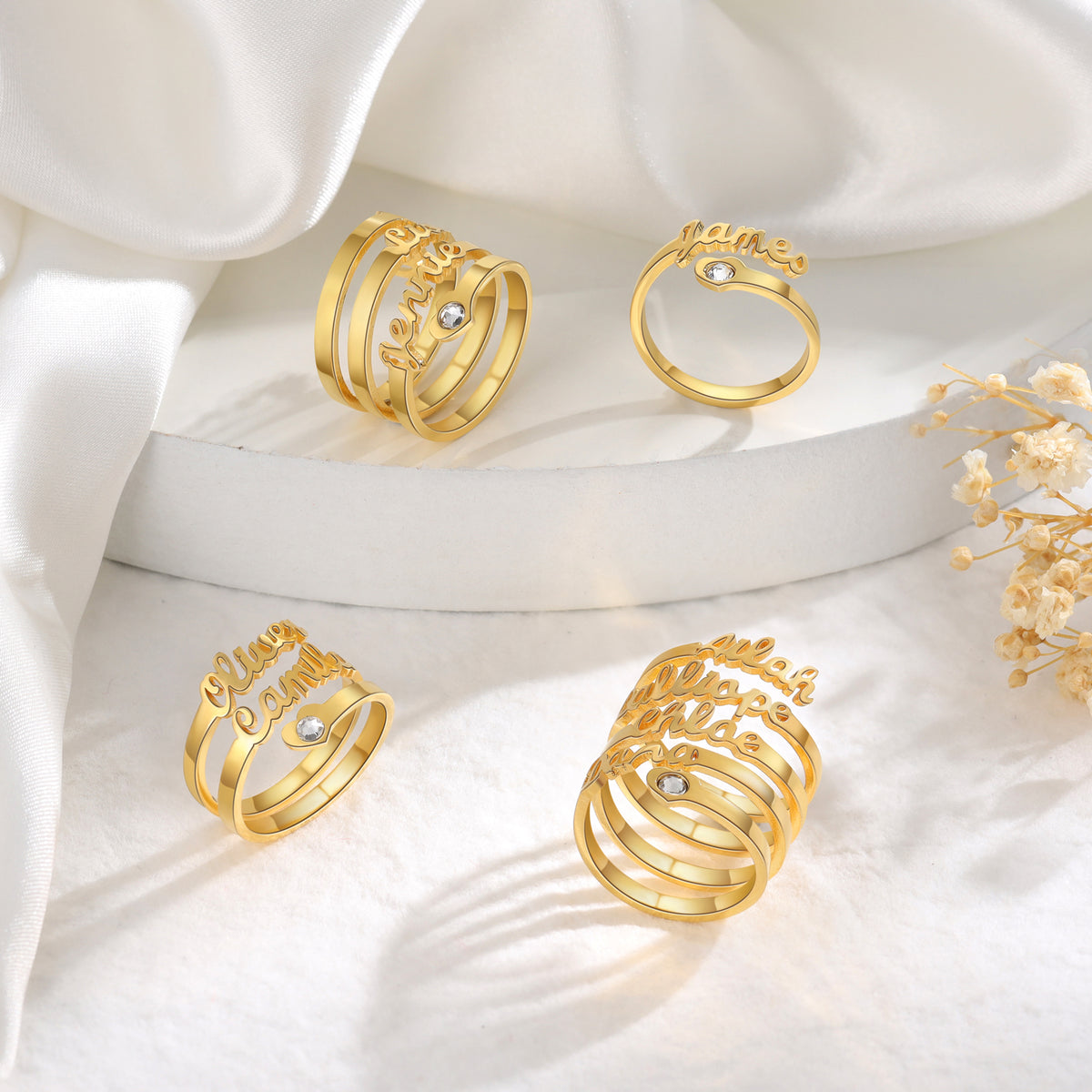 Personalized Stacked Names Open Ring