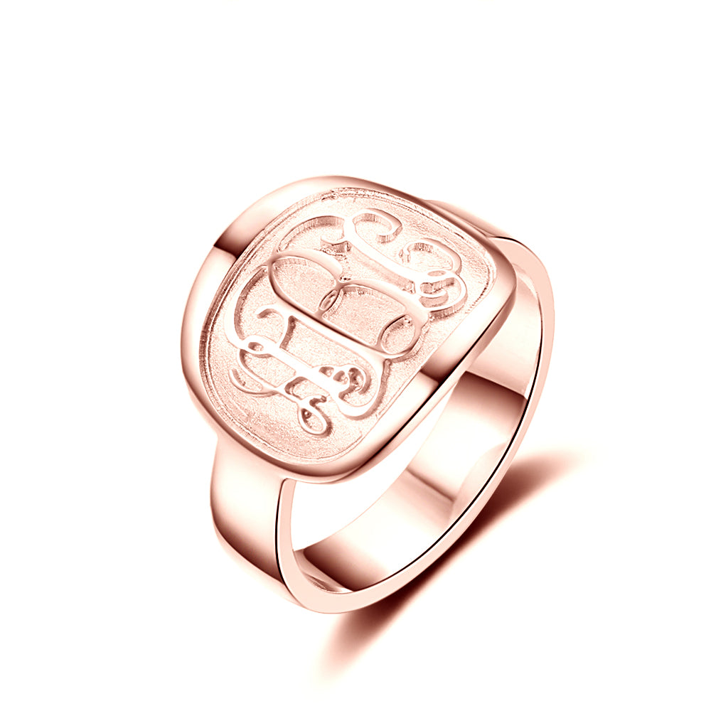 Engraved Cushion Monogram Ring