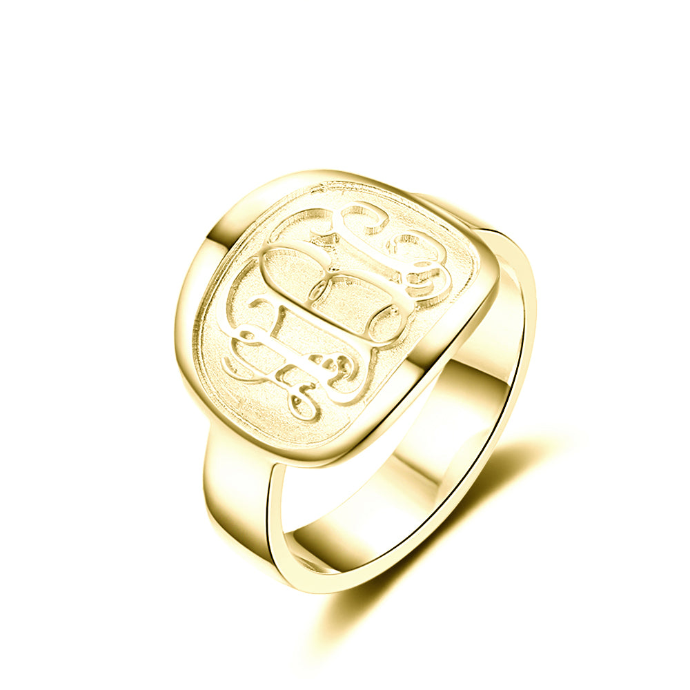 Engraved Cushion Monogram Ring
