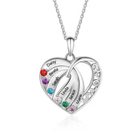 Sterling Silver Mom Heart Six Birthstone Necklace
