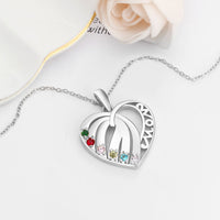 Sterling Silver Mom Heart Six Birthstone Necklace
