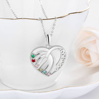 Sterling Silver Mom Heart Six Birthstone Necklace