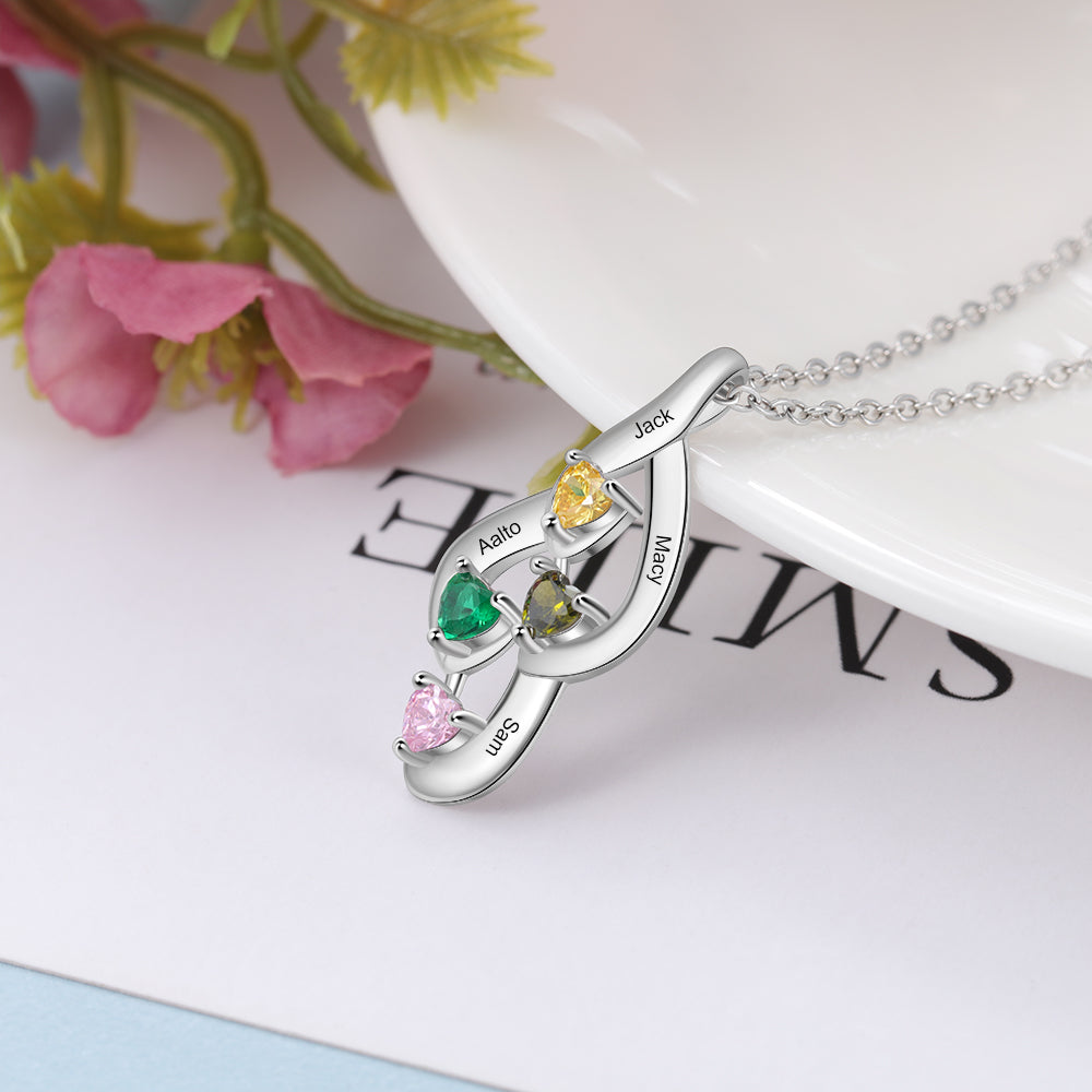 Sterling Silver Customized Heart Birthstone Pendant Necklace