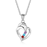 Sterling Silver Nested Heart Name Birthstone Necklace