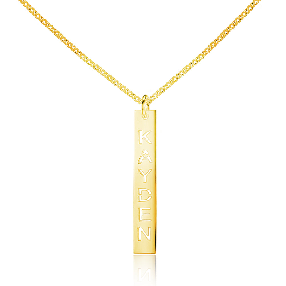 Sterling Silver Vertical Bar Cutout Name Necklace