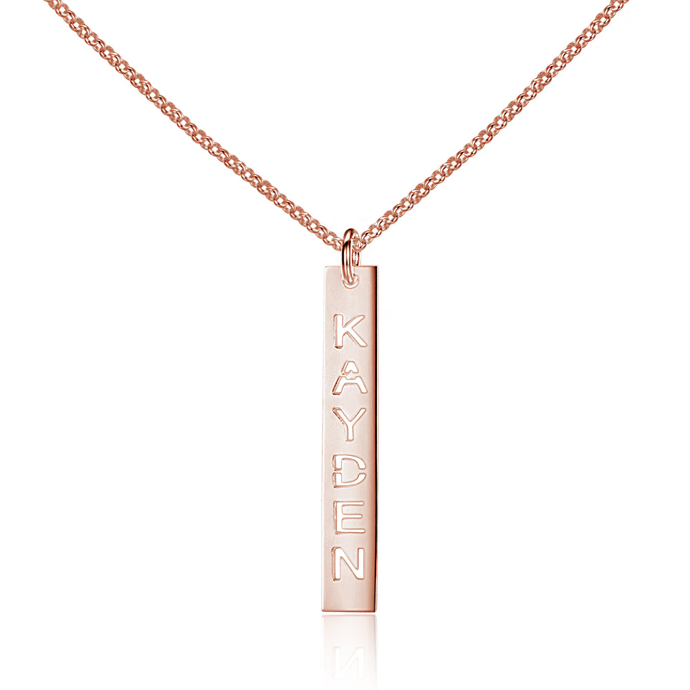 Sterling Silver Vertical Bar Cutout Name Necklace