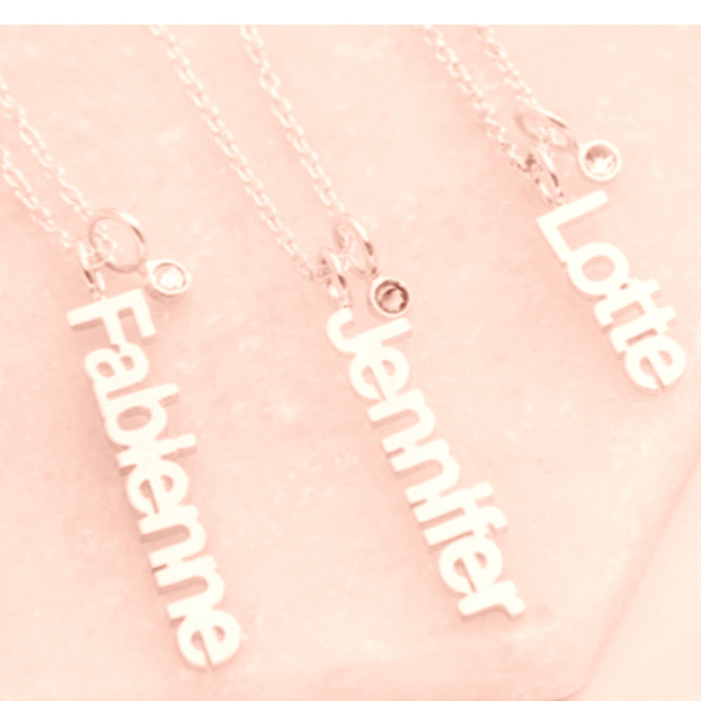 Vertical Name Necklace with Birthstone