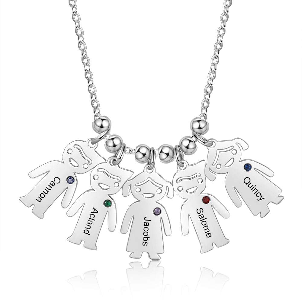 Kids Charm Birthstone Name Necklace for Mom