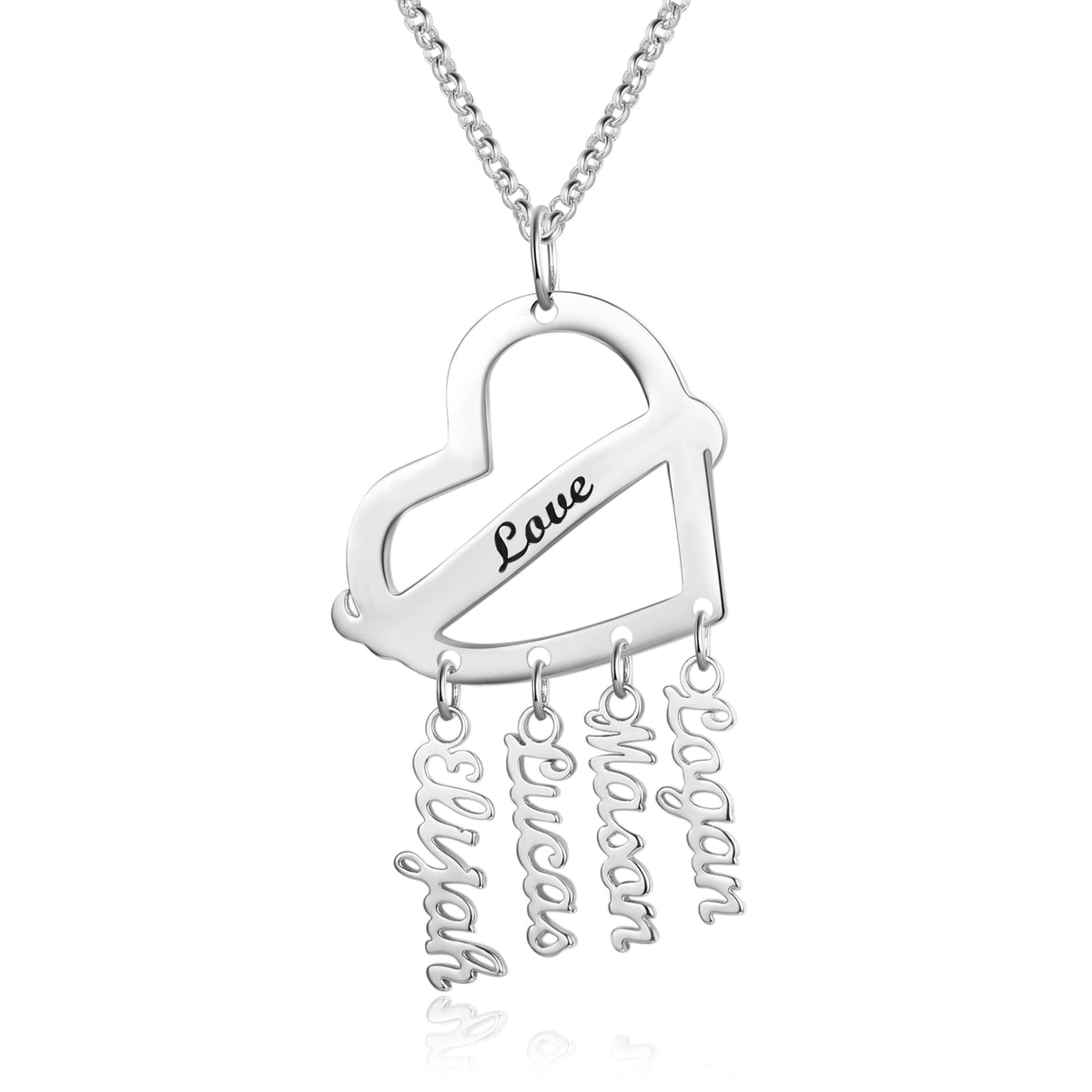 Love Heart Family Name Drop Necklace
