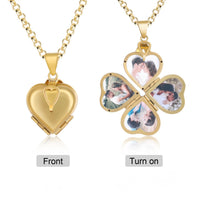 Four Heart Clover Photo Locket Necklace