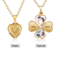 Four Heart Clover Photo Locket Necklace
