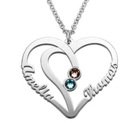 Sterling Silver Engraved Couples Birthstone Necklace