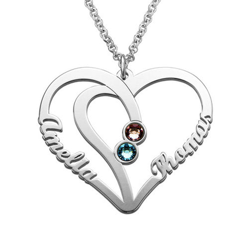 Sterling Silver Engraved Couples Birthstone Necklace