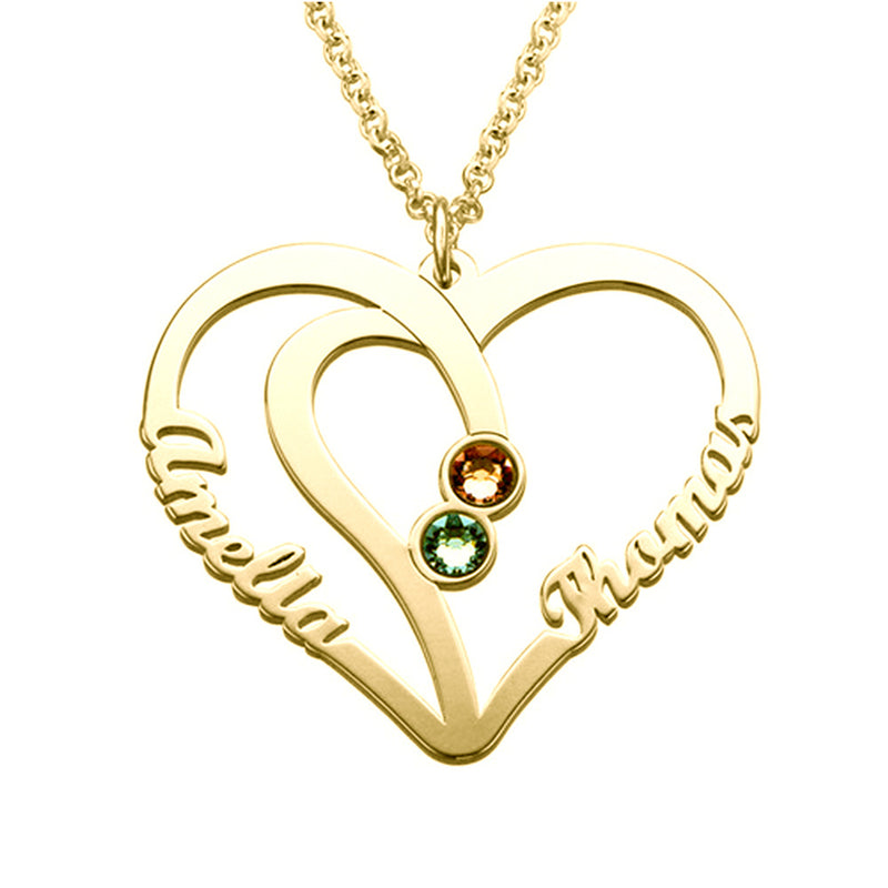 Sterling Silver Engraved Couples Birthstone Necklace