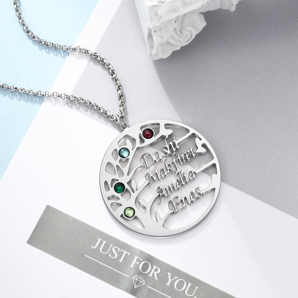 Tree of Life Birthstone Family Name Necklace
