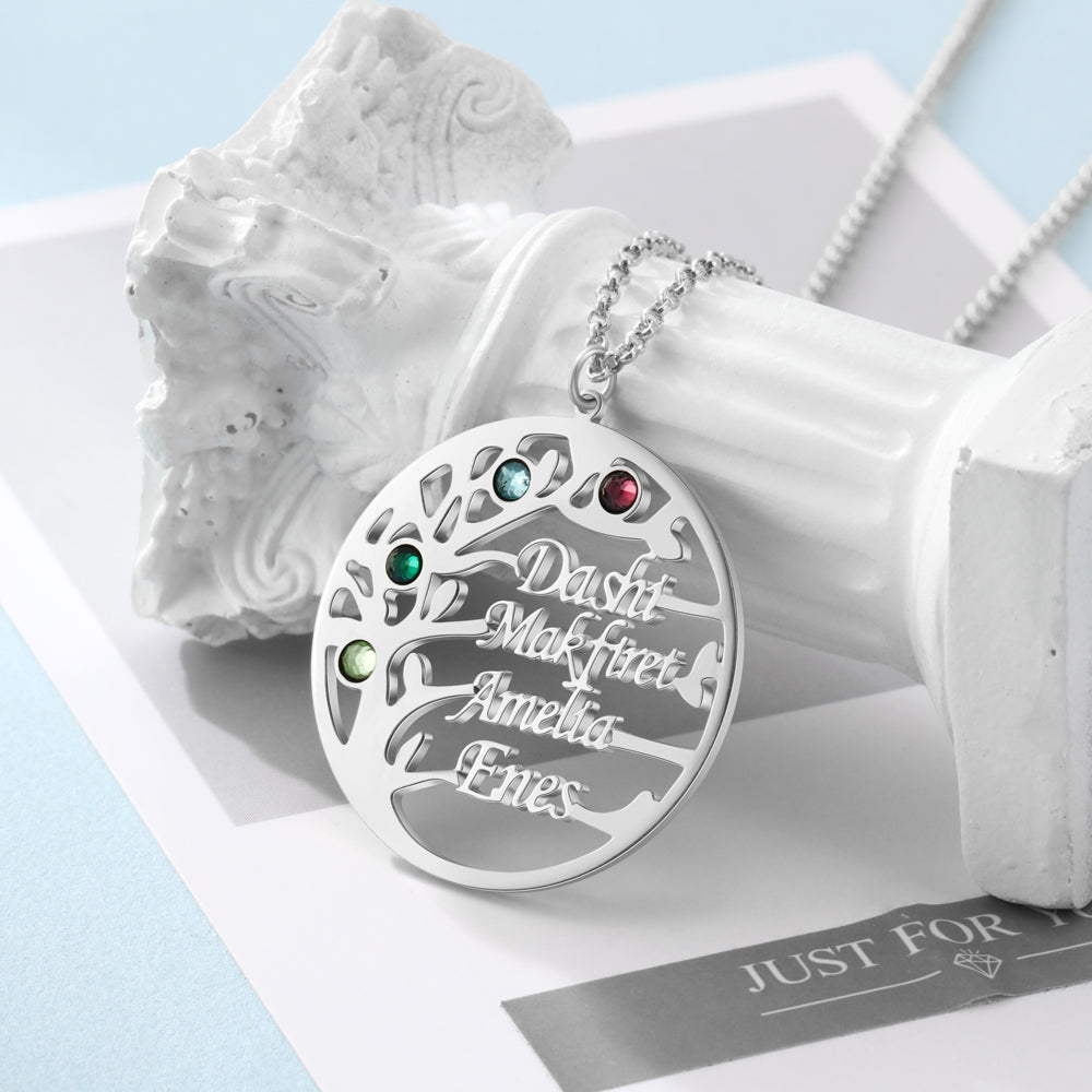 Tree of Life Birthstone Family Name Necklace