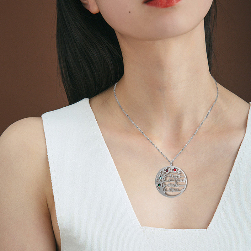 Tree of Life Birthstone Family Name Necklace