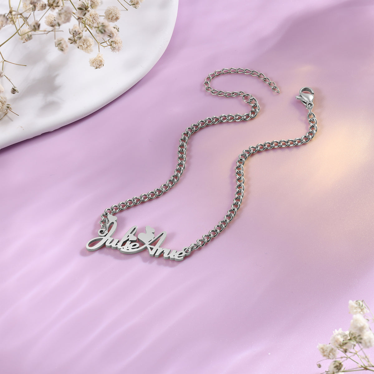 Personalized Script Name Anklet with Heart