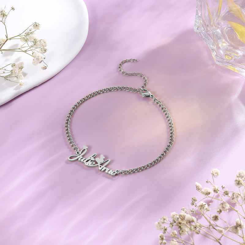 Personalized Script Name Anklet with Heart