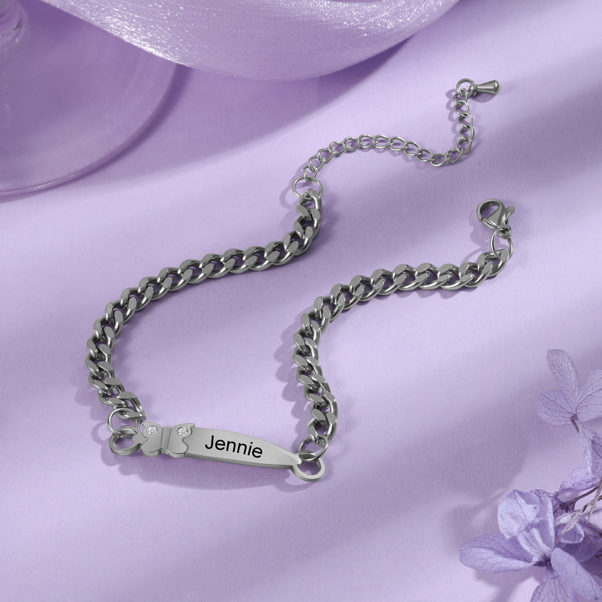 Personalized Butterfly Name Bar Curb Chain Anklet
