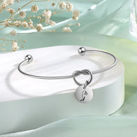 Birth Flower Disc Love Knot Bangle Bracelet