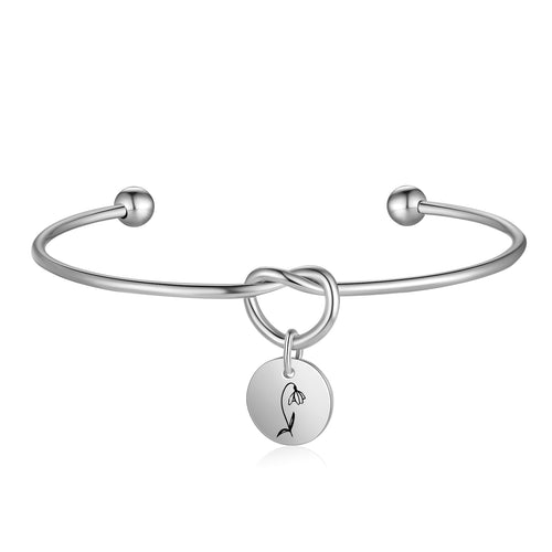 Birth Flower Disc Love Knot Bangle Bracelet