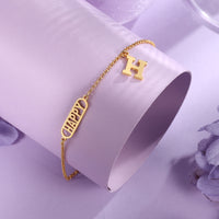 Personalized Word Bar Anklet with Initial Charm