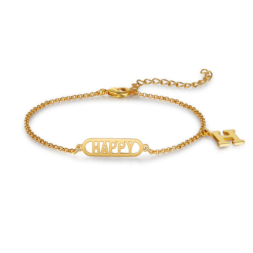Personalized Word Bar Anklet with Initial Charm