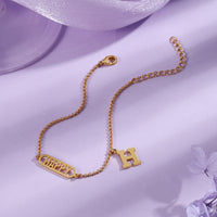 Personalized Word Bar Anklet with Initial Charm