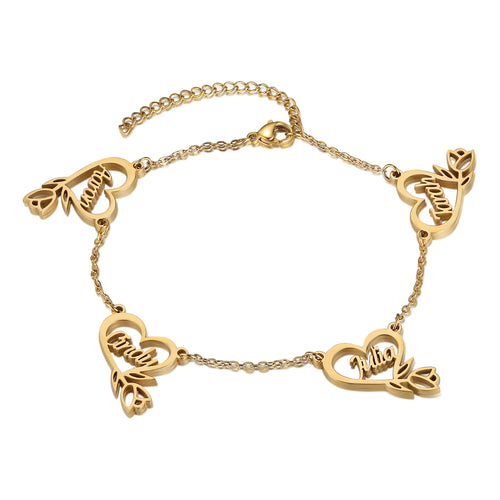 Personalized Multi Name Heart Anklet