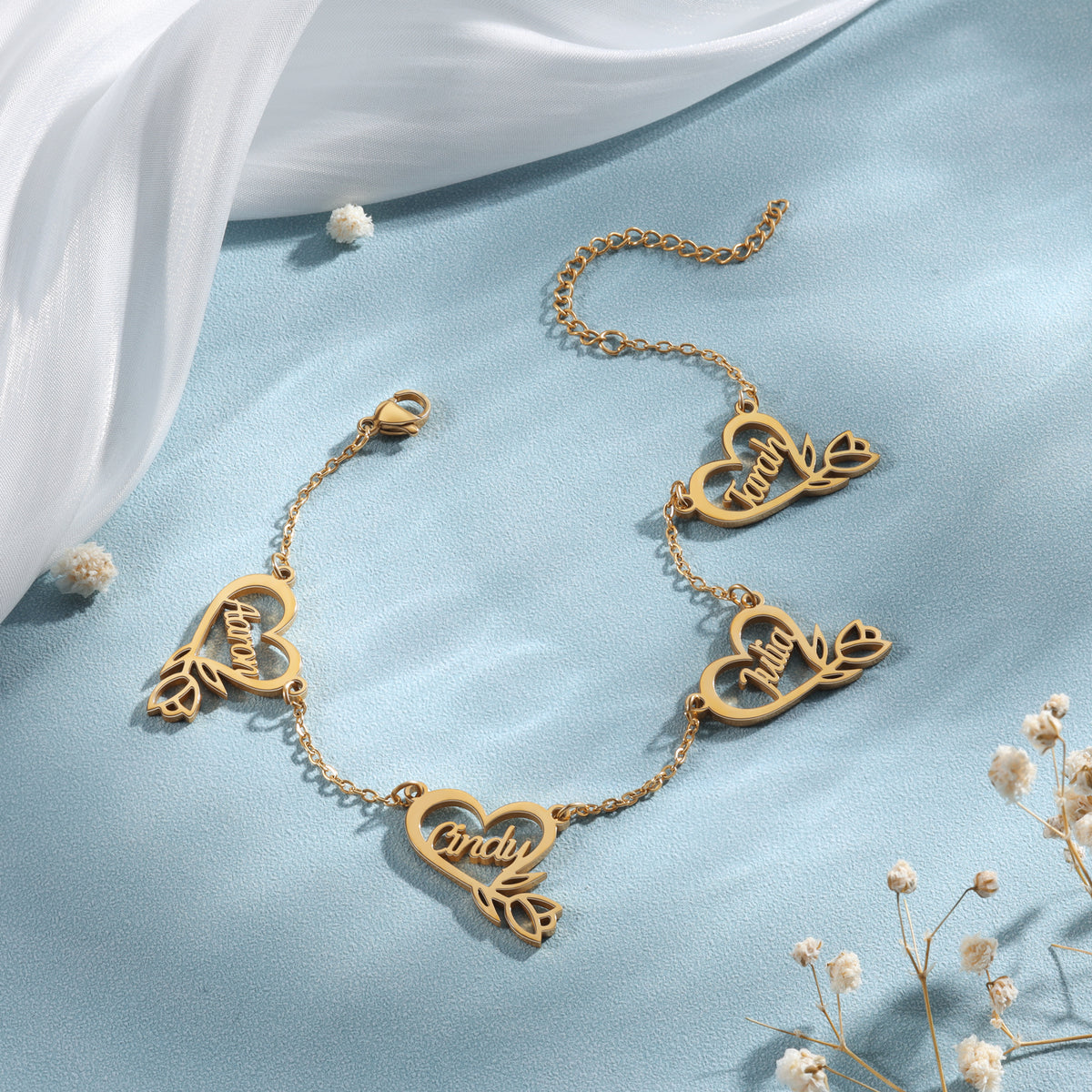 Personalized Multi Name Heart Anklet