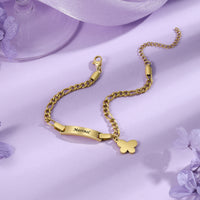 Engraved Name Bar Anklet with Butterfly Charm
