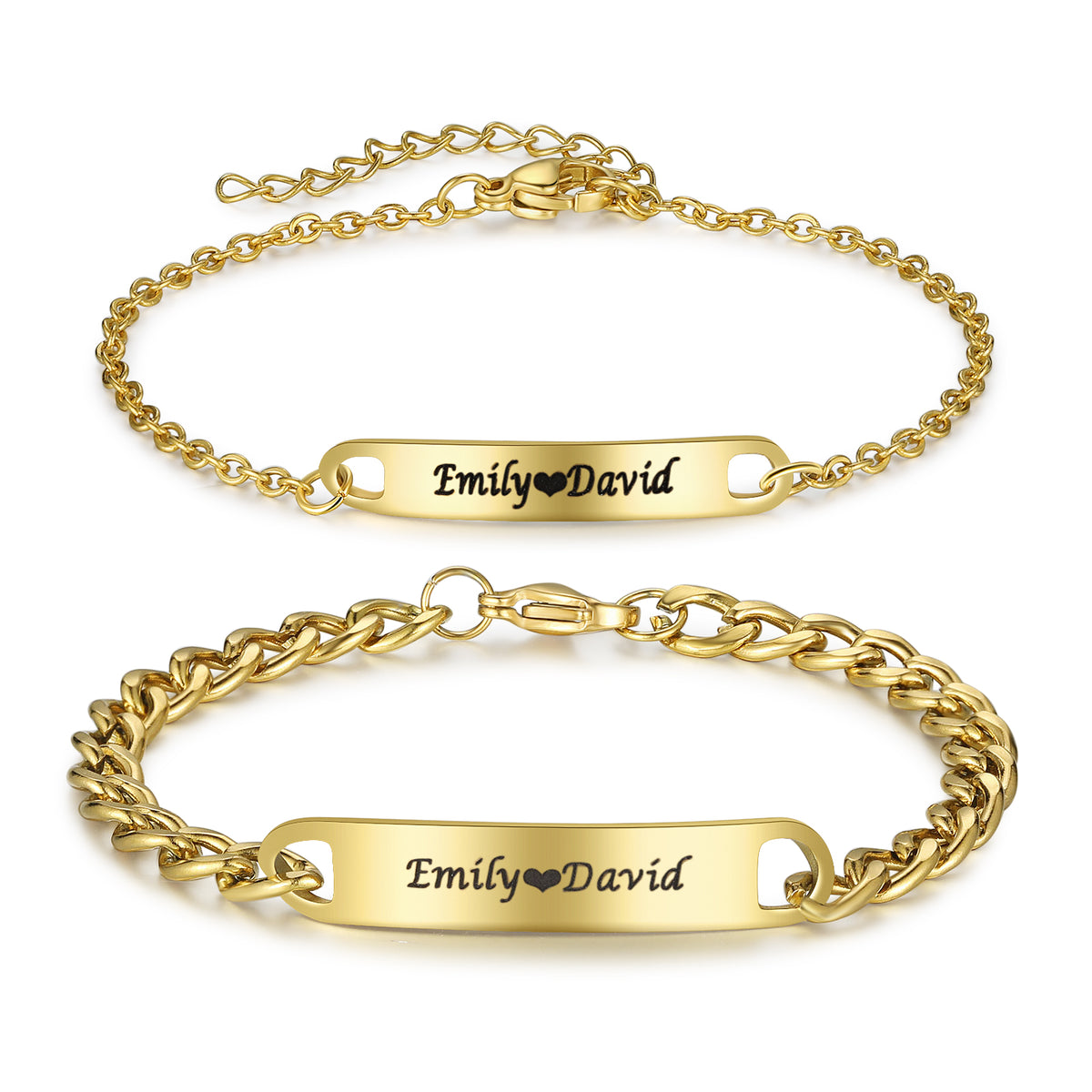Engraved Couple Name Bar Bracelet Set