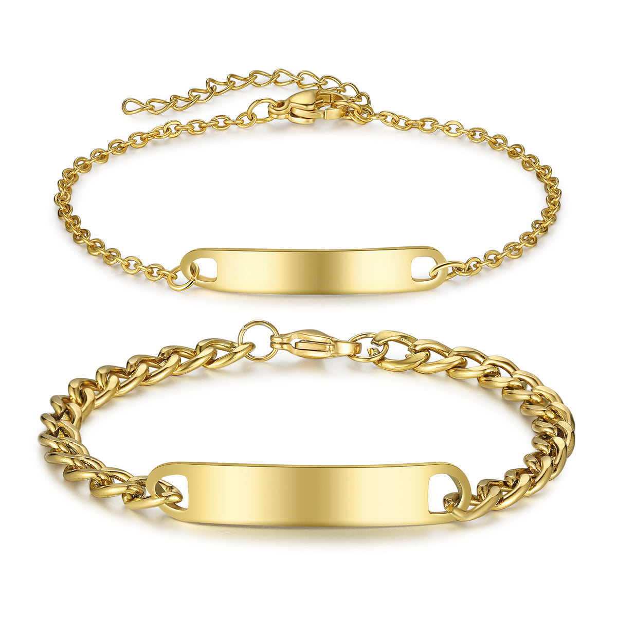 Engraved Couple Name Bar Bracelet Set