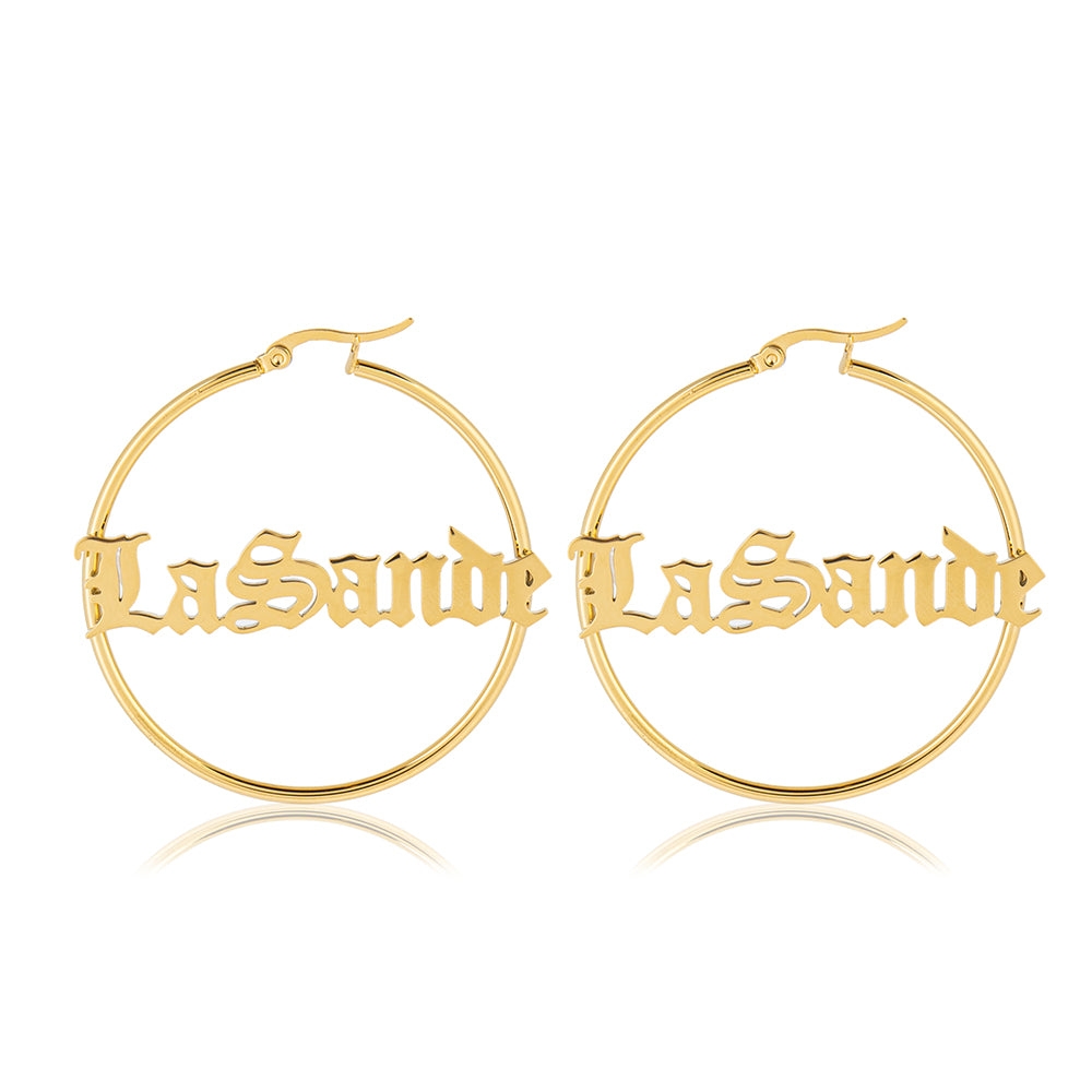 Old English Name Hoop Earrings