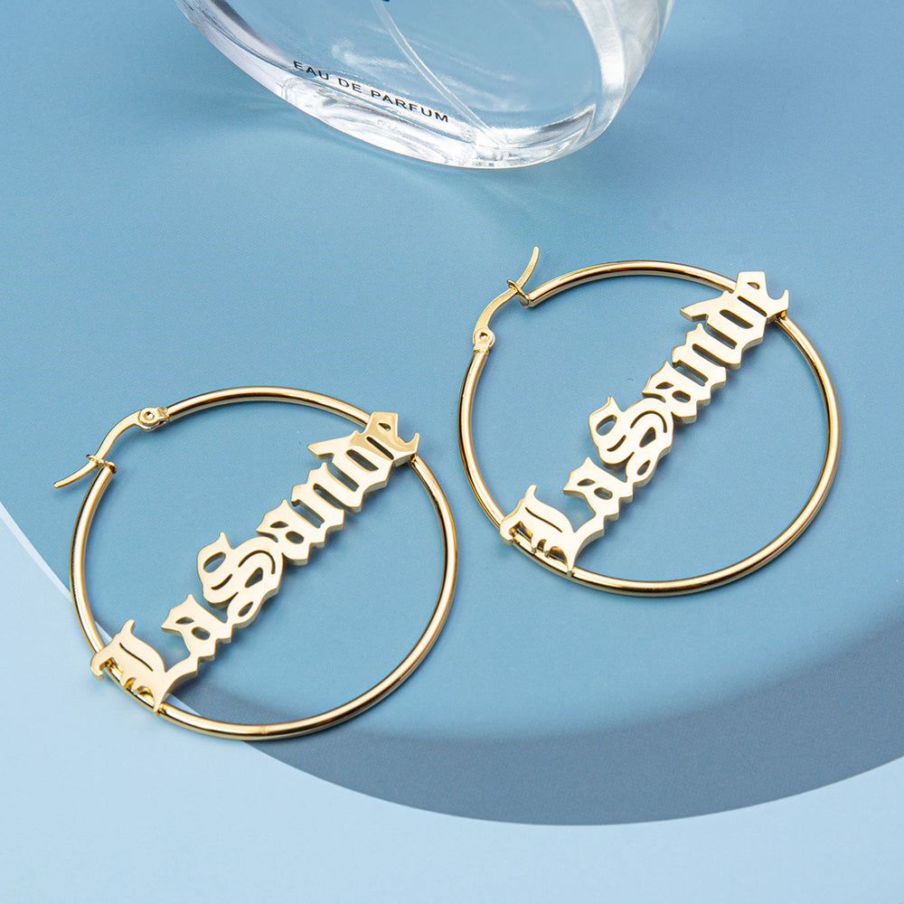 Old English Name Hoop Earrings