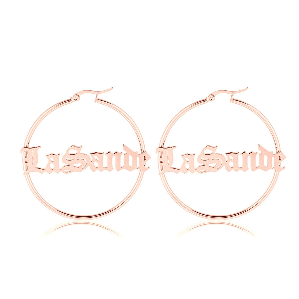 Old English Name Hoop Earrings