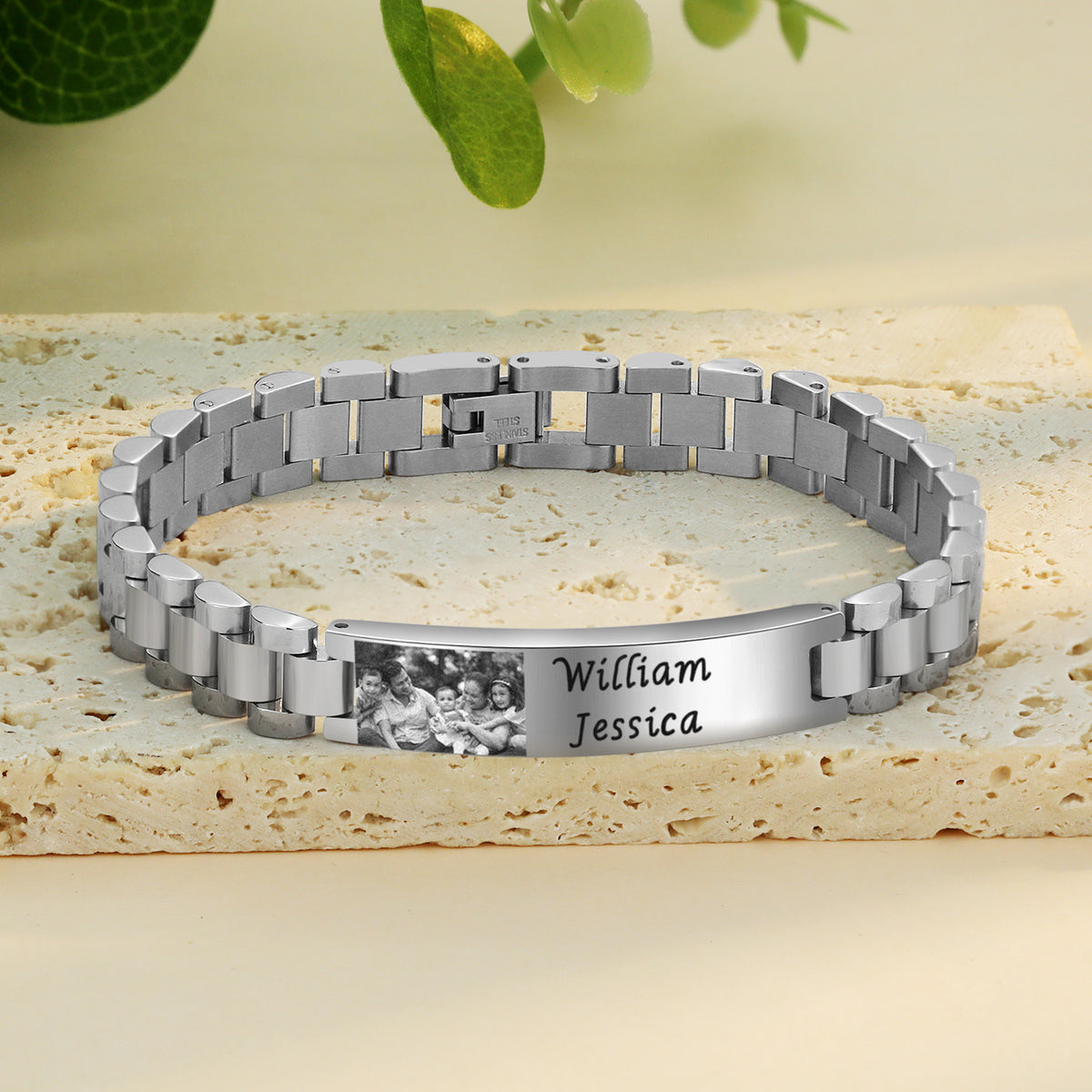 Men's Photo and Name Link Bracelet