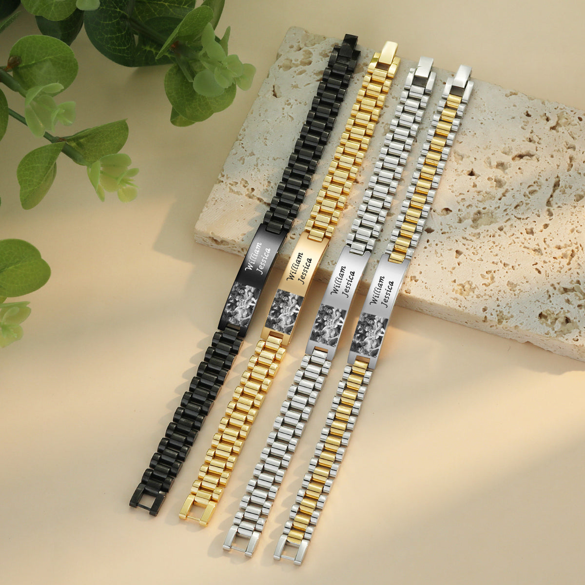 Men's Photo and Name Link Bracelet
