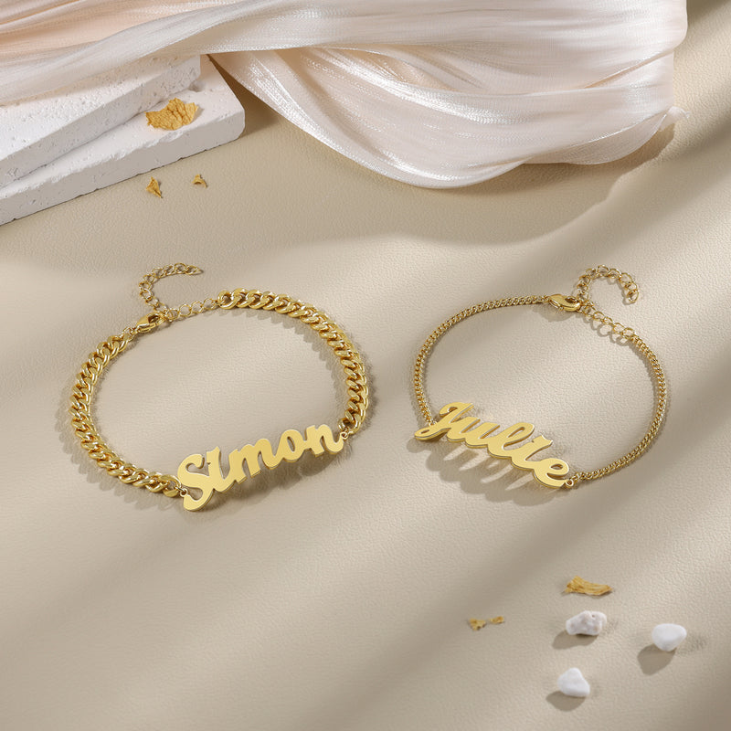 Script Name Curb Chain Couple Bracelet