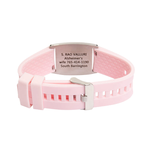 Pink Silicone Engraved Medical ID Bracelet