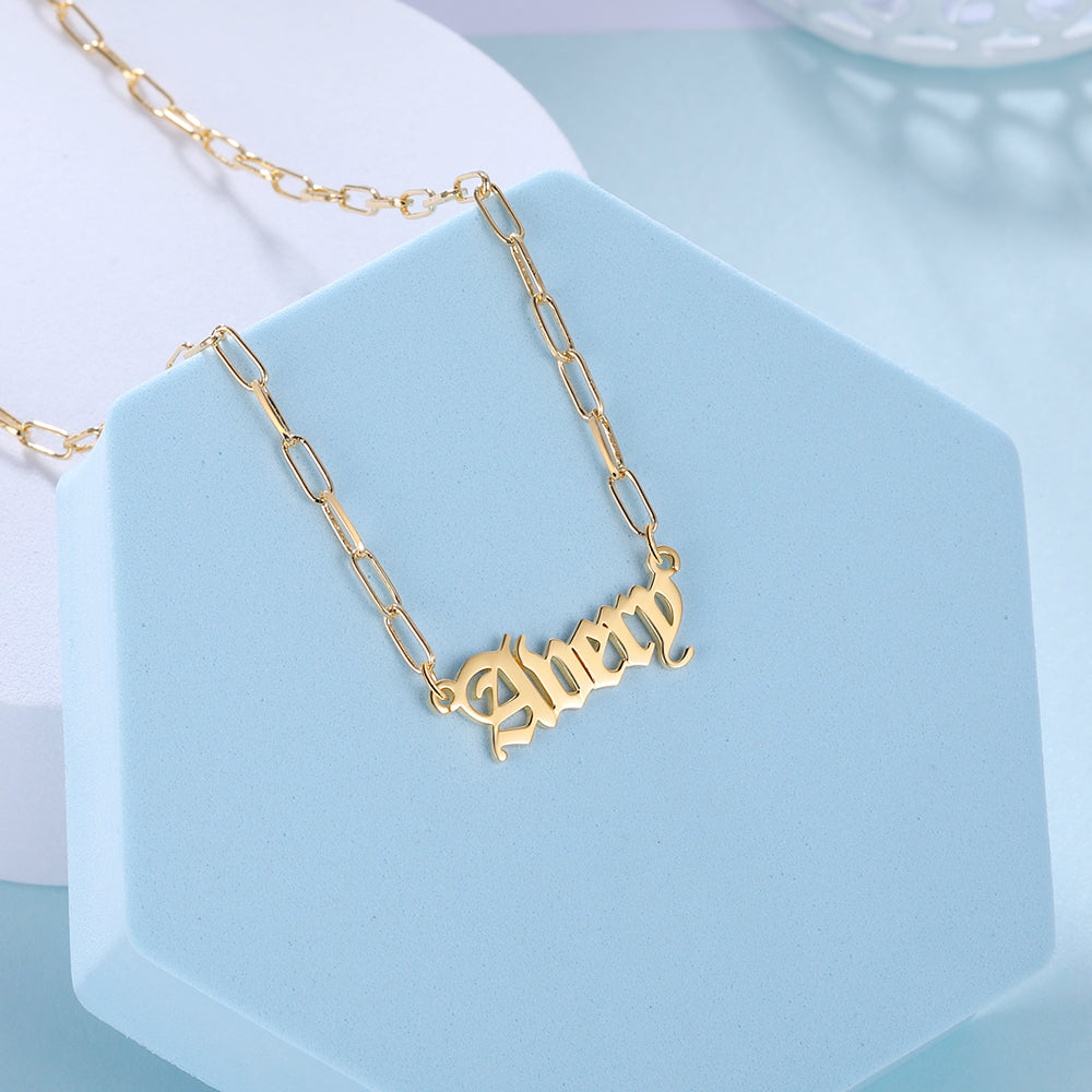 Old English Name Paperclip Necklace